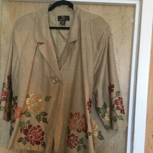 Beautiful embroidered silk blend one button blazer size 3X 80%silk 20% rayon